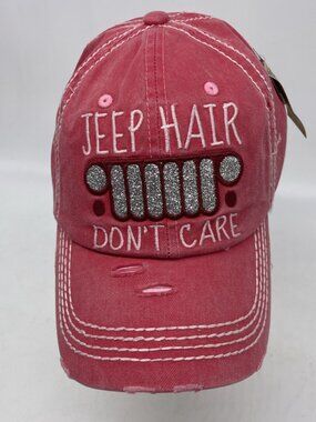 Kbethos  "Jeep Hair Don't Care"  Baseball Cap NWT Women Pink Distressed